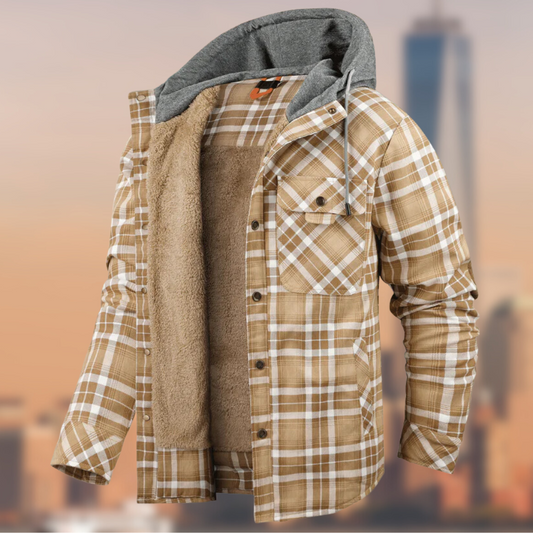 Men's Hooded Checked Jacket – Stylish Casual Outerwear for Fall and Winter