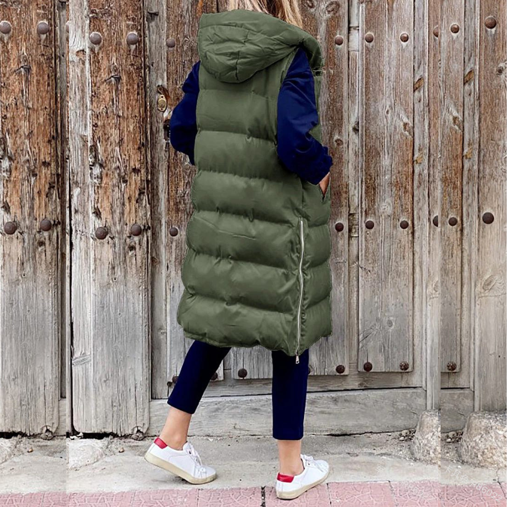 Women's Hooded Padded Gilet – Stylish Long Insulated Vest for Cold Weather