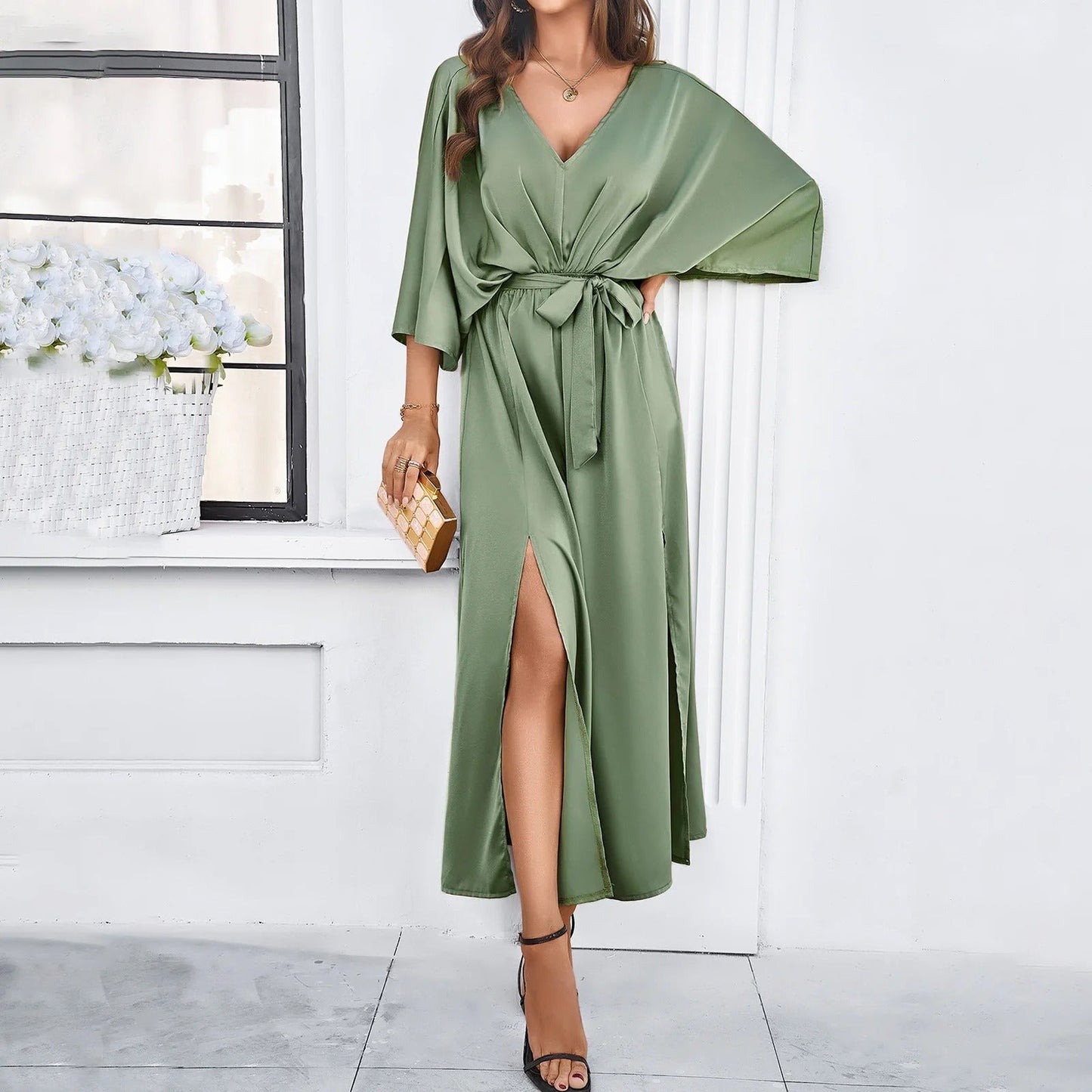 Long Dress for Women – Elegant Slit Maxi Dress for Evening and Casual Wear