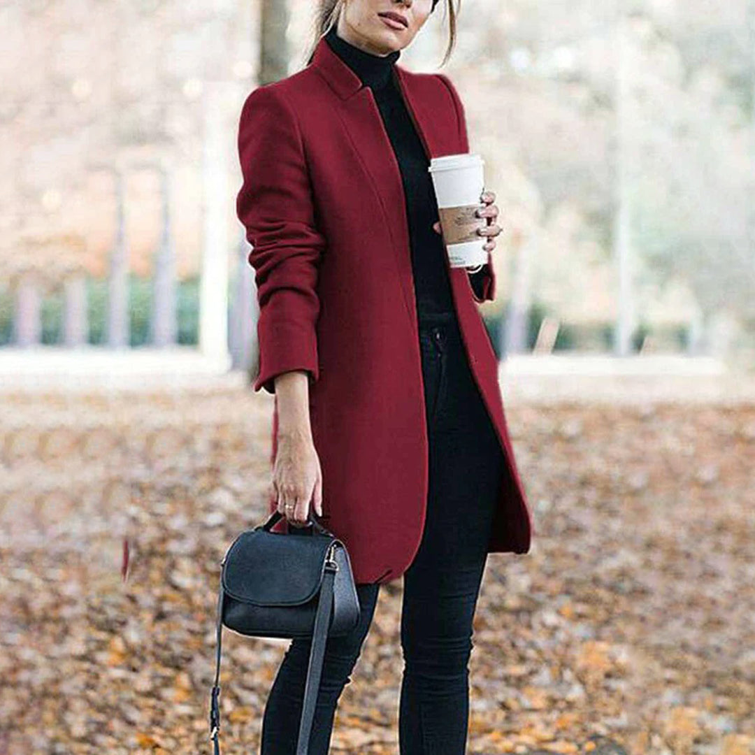 Elegant Women's Coat – Stylish Long Overcoat in Warm Fabric for Winter