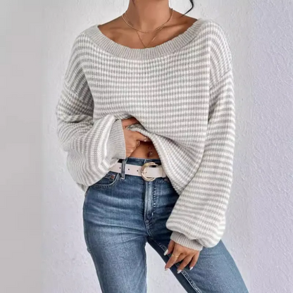 Knitted Jumper for Women – Striped Cozy Sweater for Casual Wear