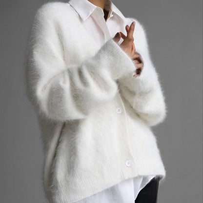 Women’s Fluffy Cardigan – Cozy Knit Sweater for Casual Wear & Layering