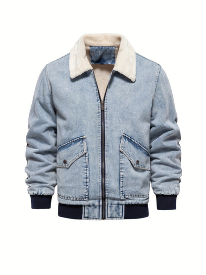 Men's Denim Jacket – Fleece Lined Casual Outerwear for Cold Weather