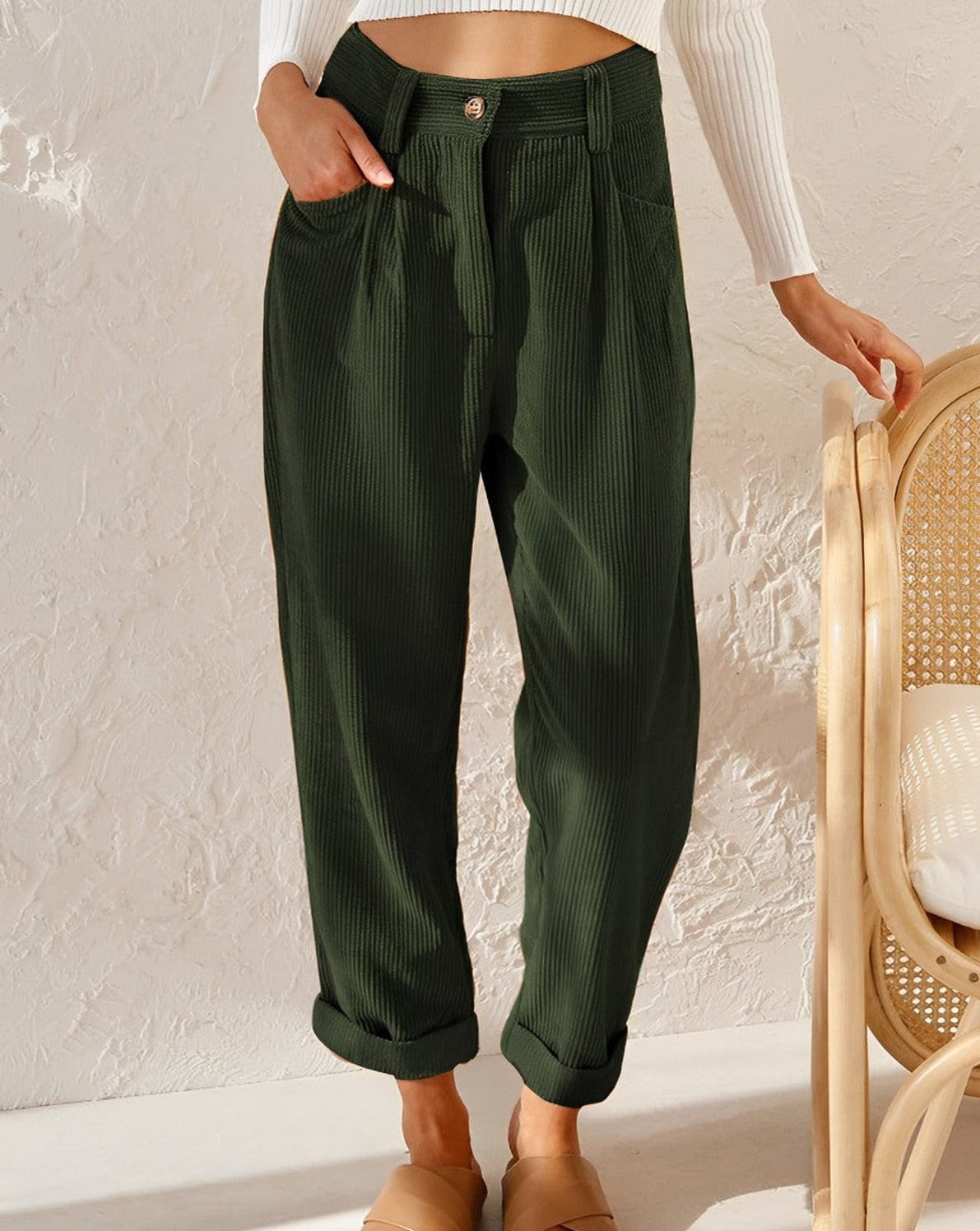 Women’s Cord Trousers – Elegant High-Waisted Pants for Casual and Formal Wear