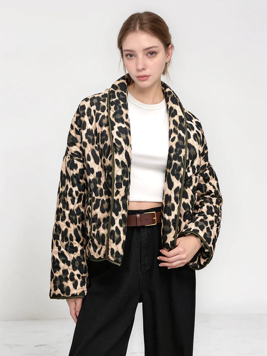 Winter Jacket for Women – Stylish Leopard Print Coat, Warm and Trendy