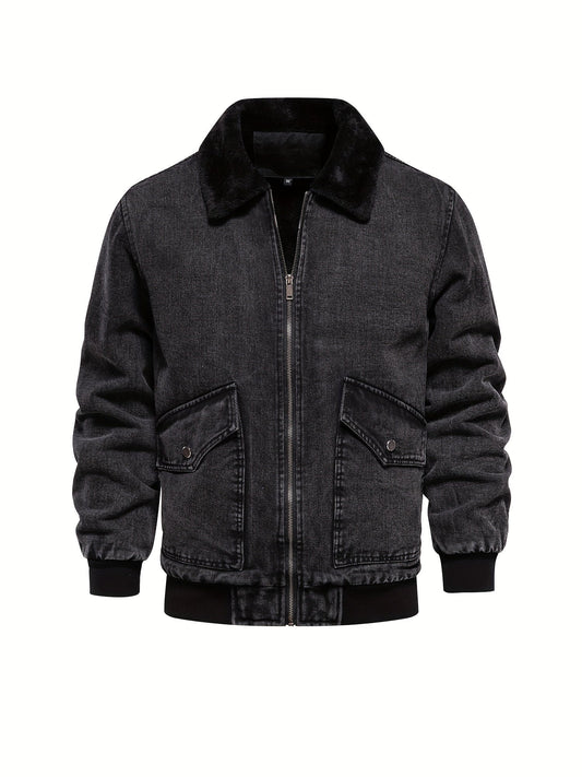 Men's Denim Jacket – Fleece Lined Casual Outerwear for Cold Weather