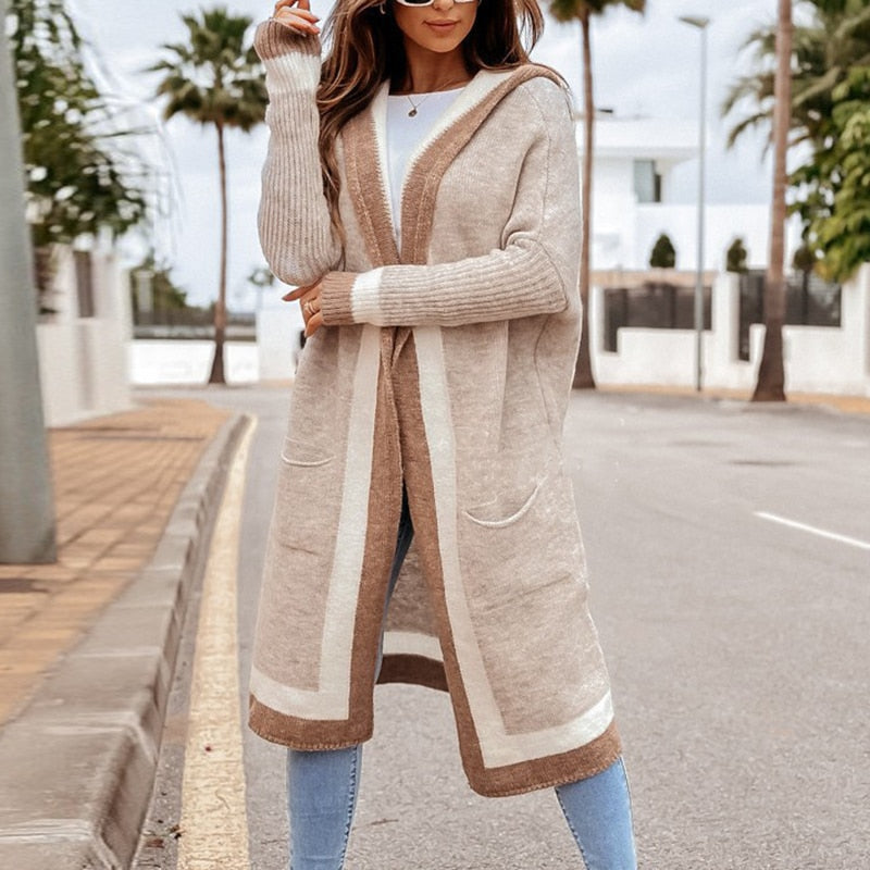 Long Cardigan for Women – Cozy Hooded Knit Sweater for Fall & Winter