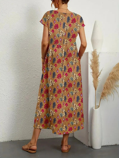 Floral Dress for Women – Elegant Floral Maxi Dress with Sleeves for Summer