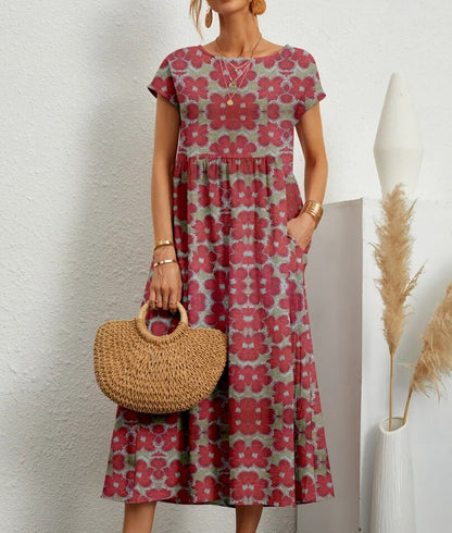 Floral Dress for Women – Elegant Floral Maxi Dress with Sleeves for Summer