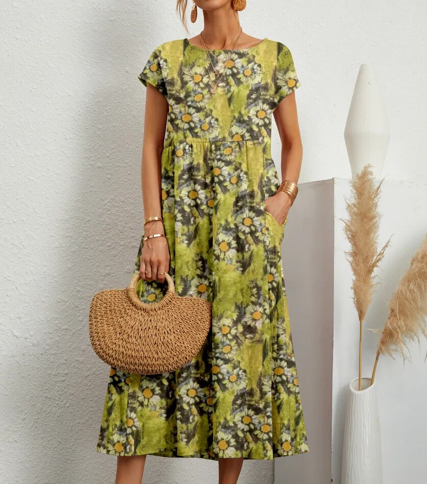 Floral Dress for Women – Elegant Floral Maxi Dress with Sleeves for Summer