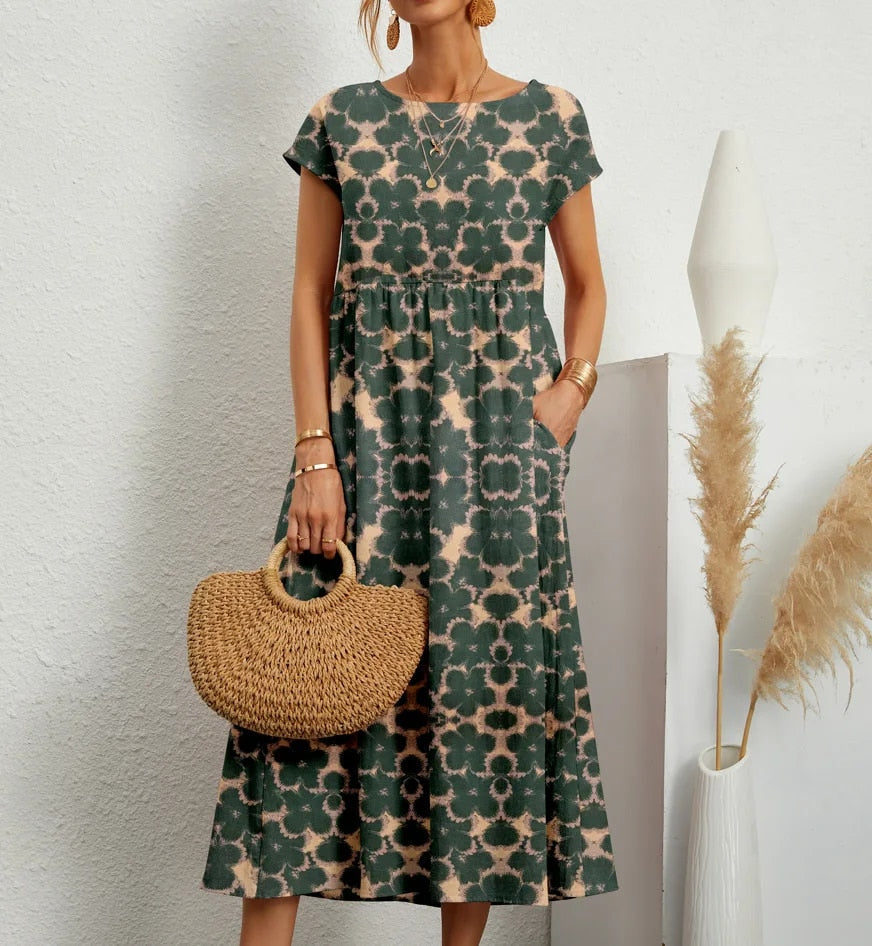 Floral Dress for Women – Elegant Floral Maxi Dress with Sleeves for Summer