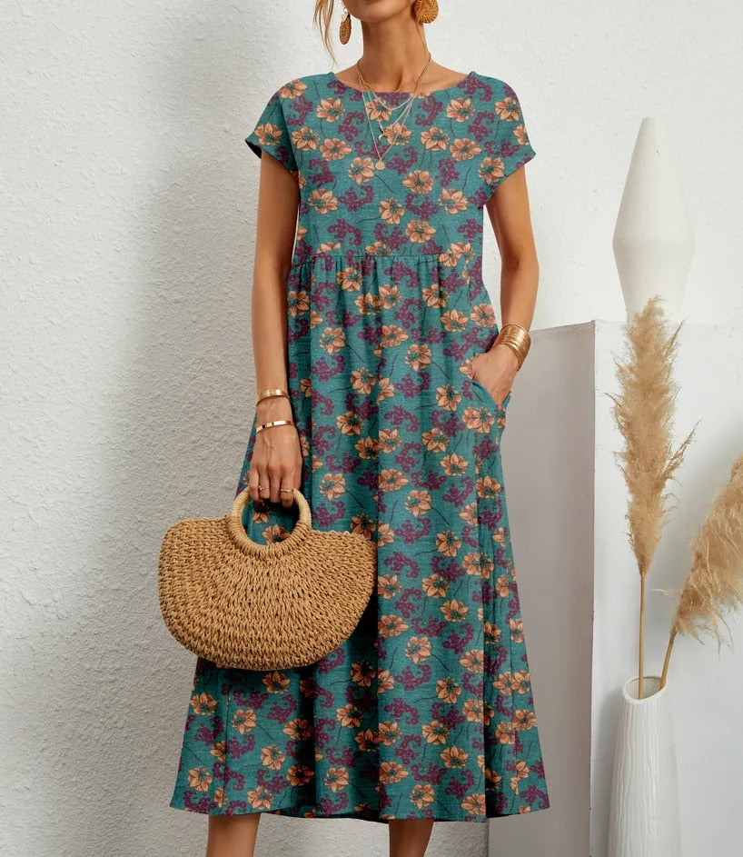 Floral Dress for Women – Elegant Floral Maxi Dress with Sleeves for Summer