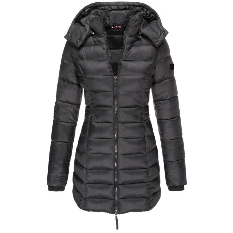 Women's Long Puffer Jacket – Warm Insulated Winter Coat with Hood