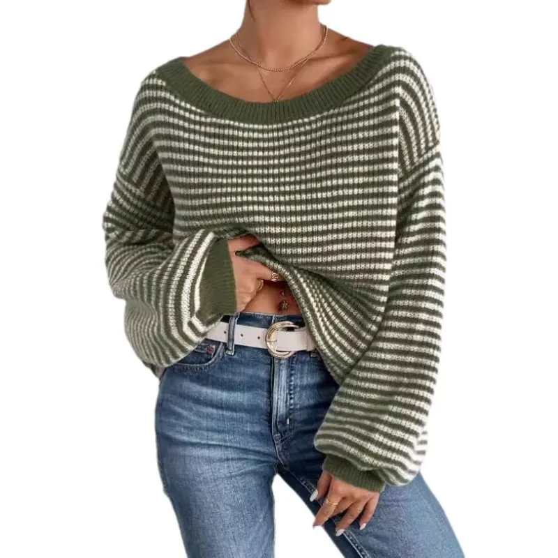 Knitted Jumper for Women – Striped Cozy Sweater for Casual Wear