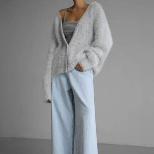 Women’s Fluffy Cardigan – Cozy Knit Sweater for Casual Wear & Layering