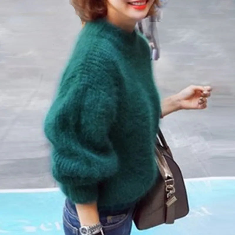 Women's Fluffy Plush Sweater – Cozy Soft Knit Pullover for Winter Fashion