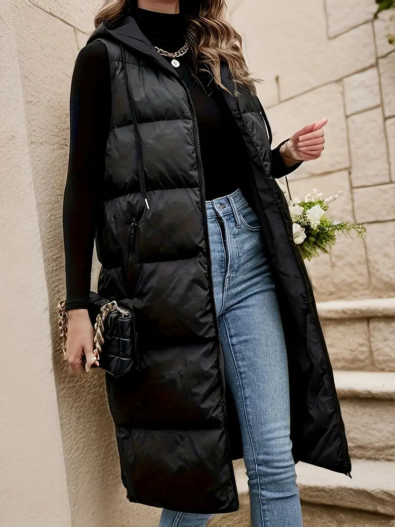 Women's Long Padded Gilet – Warm Insulated Vest for Winter Fashion