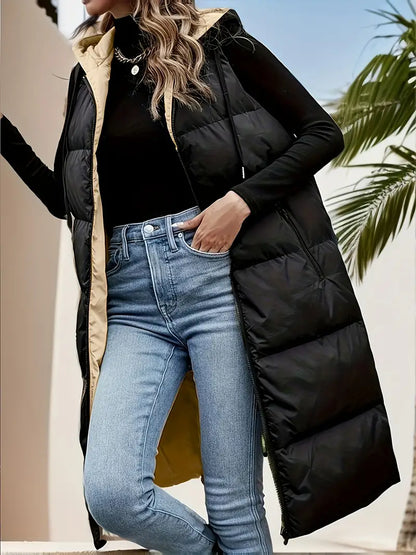 Women's Long Padded Gilet – Warm Insulated Vest for Winter Fashion