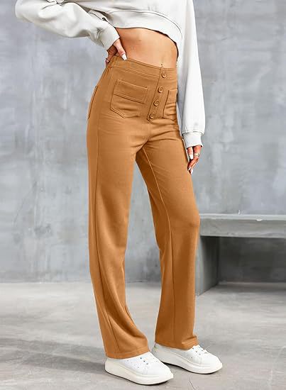 High-Waisted Trousers for Women – Stylish Front Button Design and Comfortable Fit