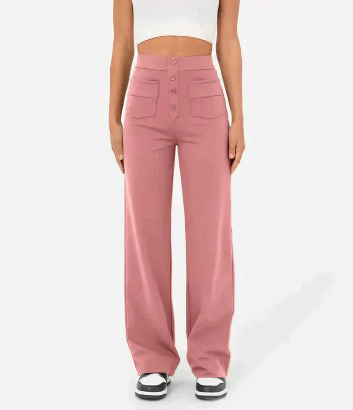 High-Waisted Trousers for Women – Stylish Front Button Design and Comfortable Fit