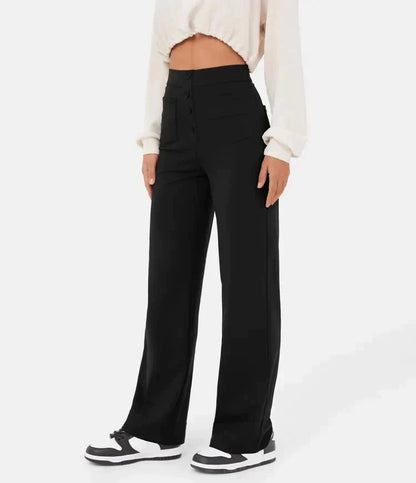 High-Waisted Trousers for Women – Stylish Front Button Design and Comfortable Fit