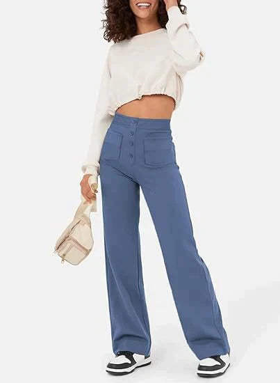 High-Waisted Trousers for Women – Stylish Front Button Design and Comfortable Fit