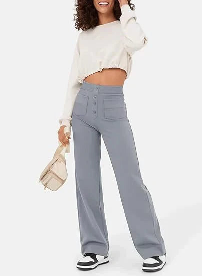 High-Waisted Trousers for Women – Stylish Front Button Design and Comfortable Fit