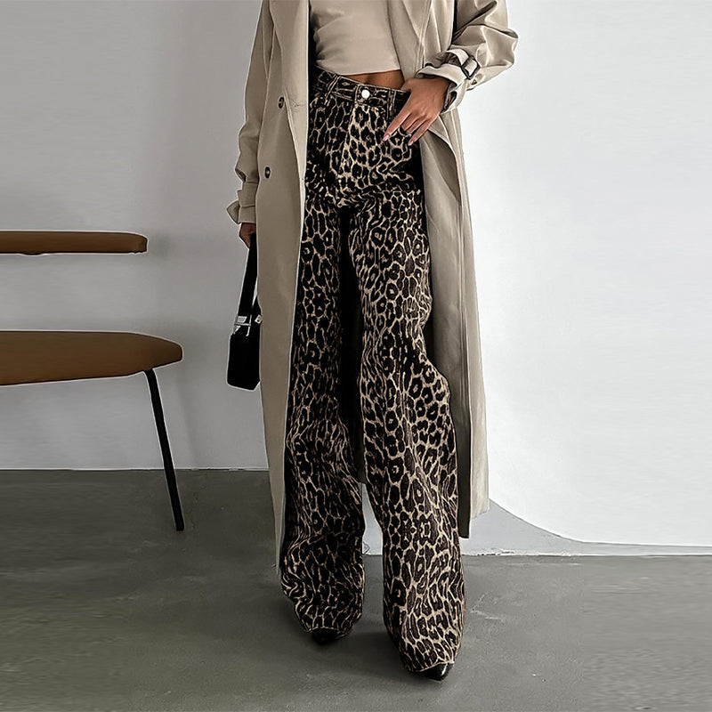 Leopard Print Trousers for Women - Stylish High-Waisted Animal Print Pants