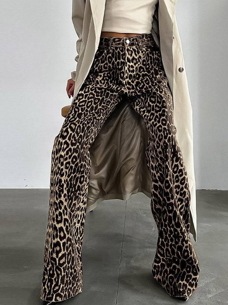 Leopard Print Trousers for Women - Stylish High-Waisted Animal Print Pants