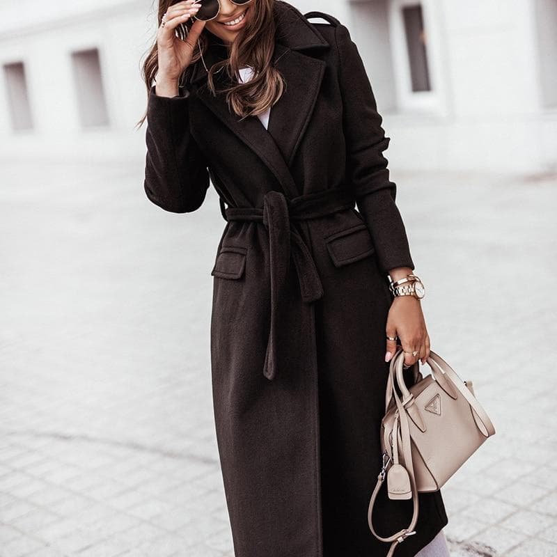 Women's Elegant Coat – Stylish Long Overcoat with Warm Fabric for Winter