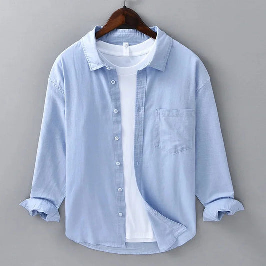 Men's Long-Sleeved Shirt – Classic Fit Cotton Dress Shirt for Work & Casual